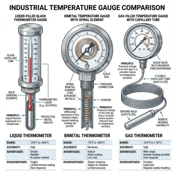 بررسی فنی گیجهای دما صنعتی؛ ترمومتری، بیمتالی و گازی
